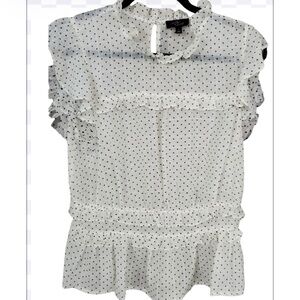 Cream Polka Dot Ruffle Blouse Designed by Milk & Honey